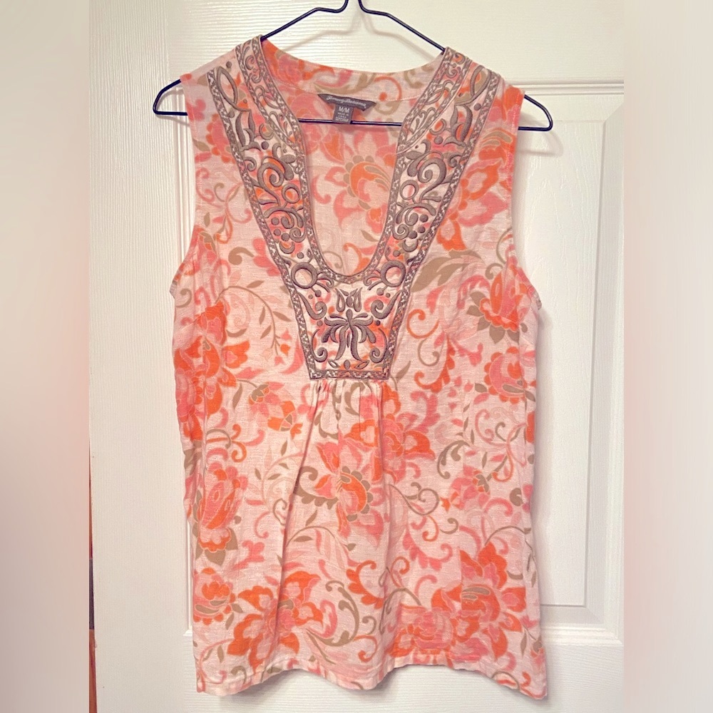 Tommy Bahama Floral Print Sleeveless Linen Top - Medium
